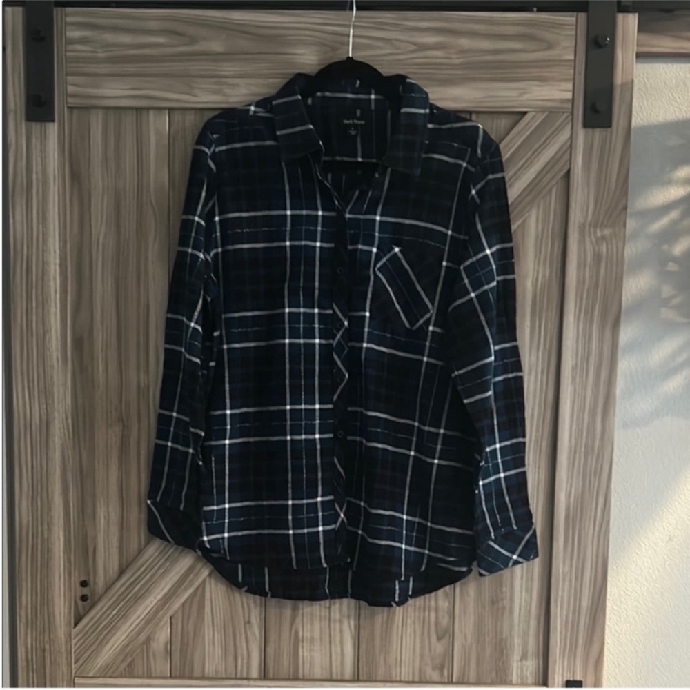 NWOT Well Worn Navy and Black Plaid Shirt Size Large - Picture 1 of 7